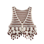Deep V-Neck Tassel Vest for Women - Stylish Sleeveless Knit Top for Summer-Casual Fashion - The Artisan's Wardrobe