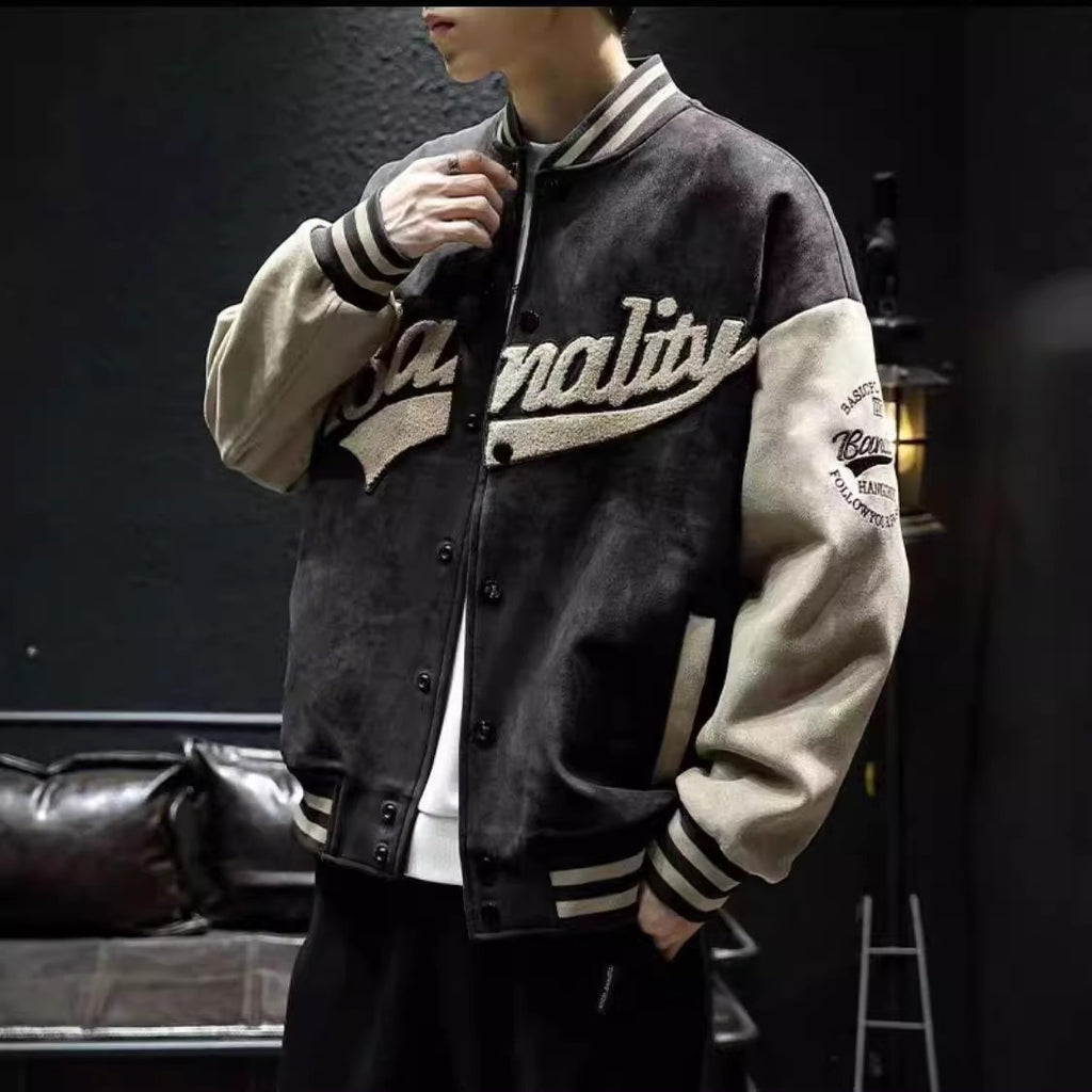 Deer Skin Baseball Jacket for Men – Trendy Japanese Loose Retro Style Spring & Autumn Windproof Sports Wear-Casual Fashion - The Artisan's Wardrobe