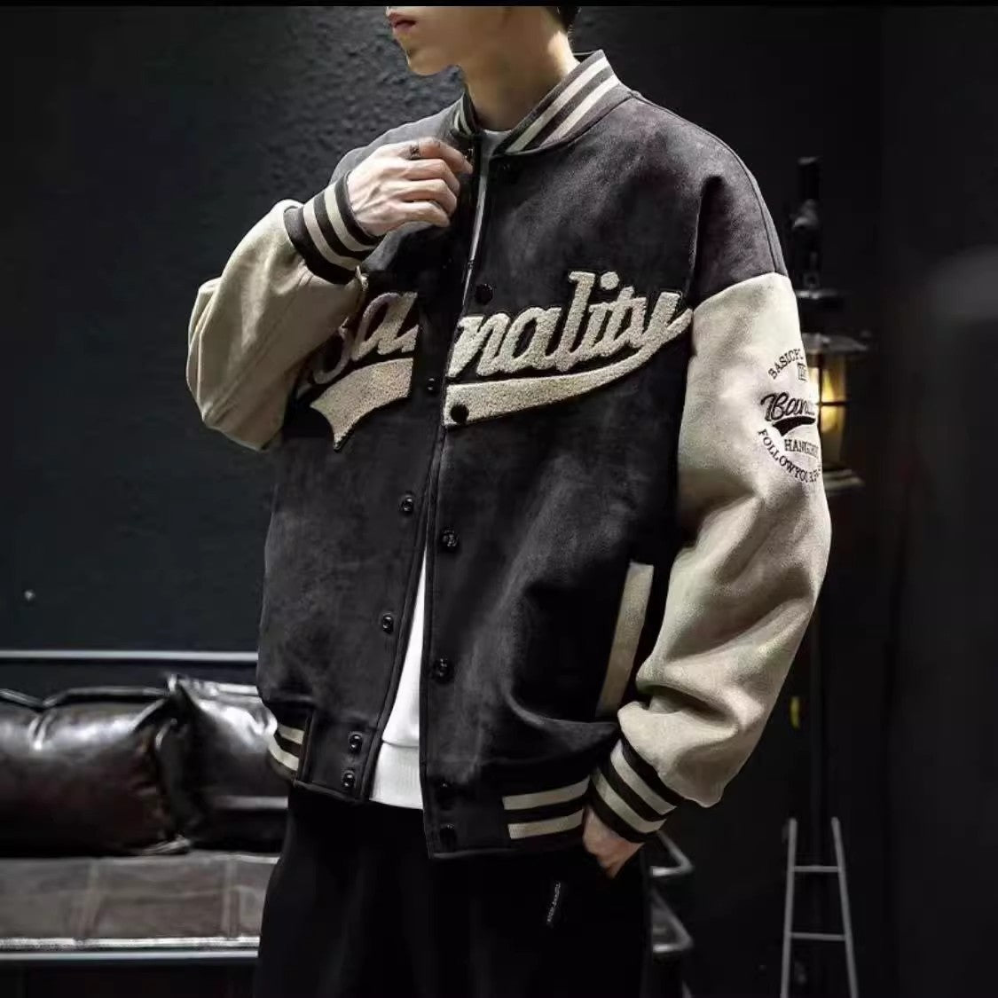 Deer Skin Baseball Jacket for Men – Trendy Japanese Loose Retro Style Spring & Autumn Windproof Sports Wear-Casual Fashion - The Artisan's Wardrobe