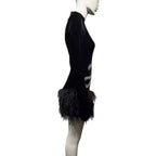 Diamond Feather Skirt Dress with Shoulder Pads - Fashionable Retro Black Short Dress for Banquet and Performance-Casual Fashion - The Artisan's Wardrobe