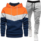 Men's three color hoodie sports suit, fashionable and casual, spring and autumn splicing hooded top, long pants two-piece set-Casual Fashion - The Artisan's Wardrobe