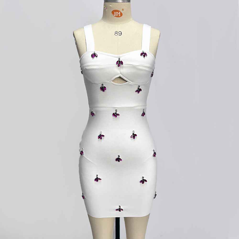 European and American Women's Sexy Suspender Dress with Sewn Diamond and Bandage High Waist Short Skirt-Casual Fashion - The Artisan's Wardrobe
