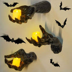 Gothic Halloween Wall Decor: 12-Pack Bat Sticker Wall Hangings with Spooky Hands & Lit Candles-Casual Fashion - The Artisan's Wardrobe