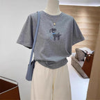 Style Dog Print Embroidery T-Shirt for Women - Pure Cotton Casual Slim Fit Top-Casual Fashion - The Artisan's Wardrobe