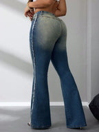 Side Raw Hem Flare Jeans