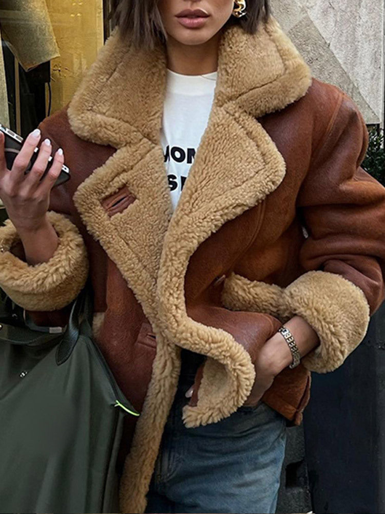 European and American Fur One-Piece Jacket - Cozy Lamb Wool Coat for Autumn and Winter-Casual Fashion - The Artisan's Wardrobe