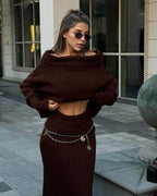 Winter Knitted Two Piece Set for Women - Elegant Off Shoulder Sweater and Slim Skirt Suit for Fashionable Office Ladies-Casual Fashion - The Artisan's Wardrobe