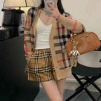 Classic plaid knitted cardigan jacket for women loose fit sweater for women single breasted top for women-Casual Fashion - The Artisan's Wardrobe