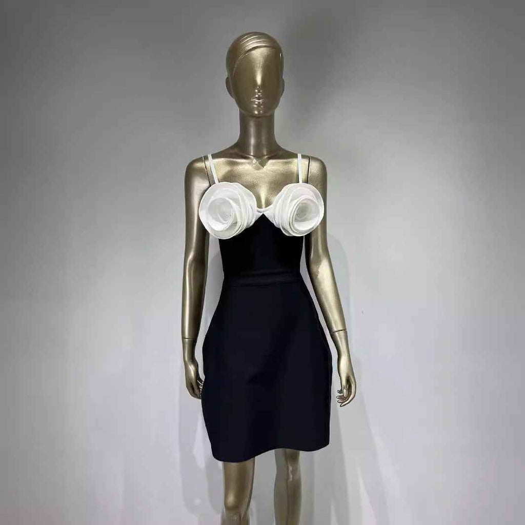 Fashionable White Suspender A-Line Party Dress with Floral Accents-Casual Fashion - The Artisan's Wardrobe