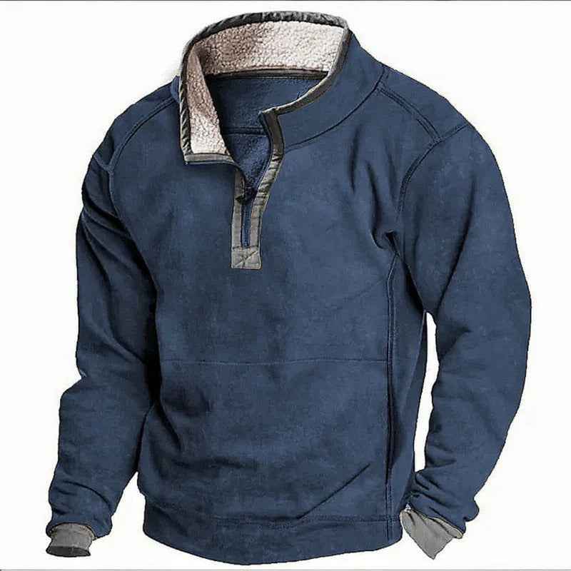 Men's Casual Hoodie with Stand Collar, Zipper Closure, and Fleece Lining for Autumn and Winter-Casual Fashion - The Artisan's Wardrobe