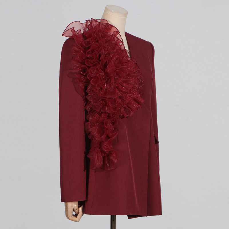 Women's Long Sleeved Suit with Elegant Mesh Flower-Casual Fashion - The Artisan's Wardrobe