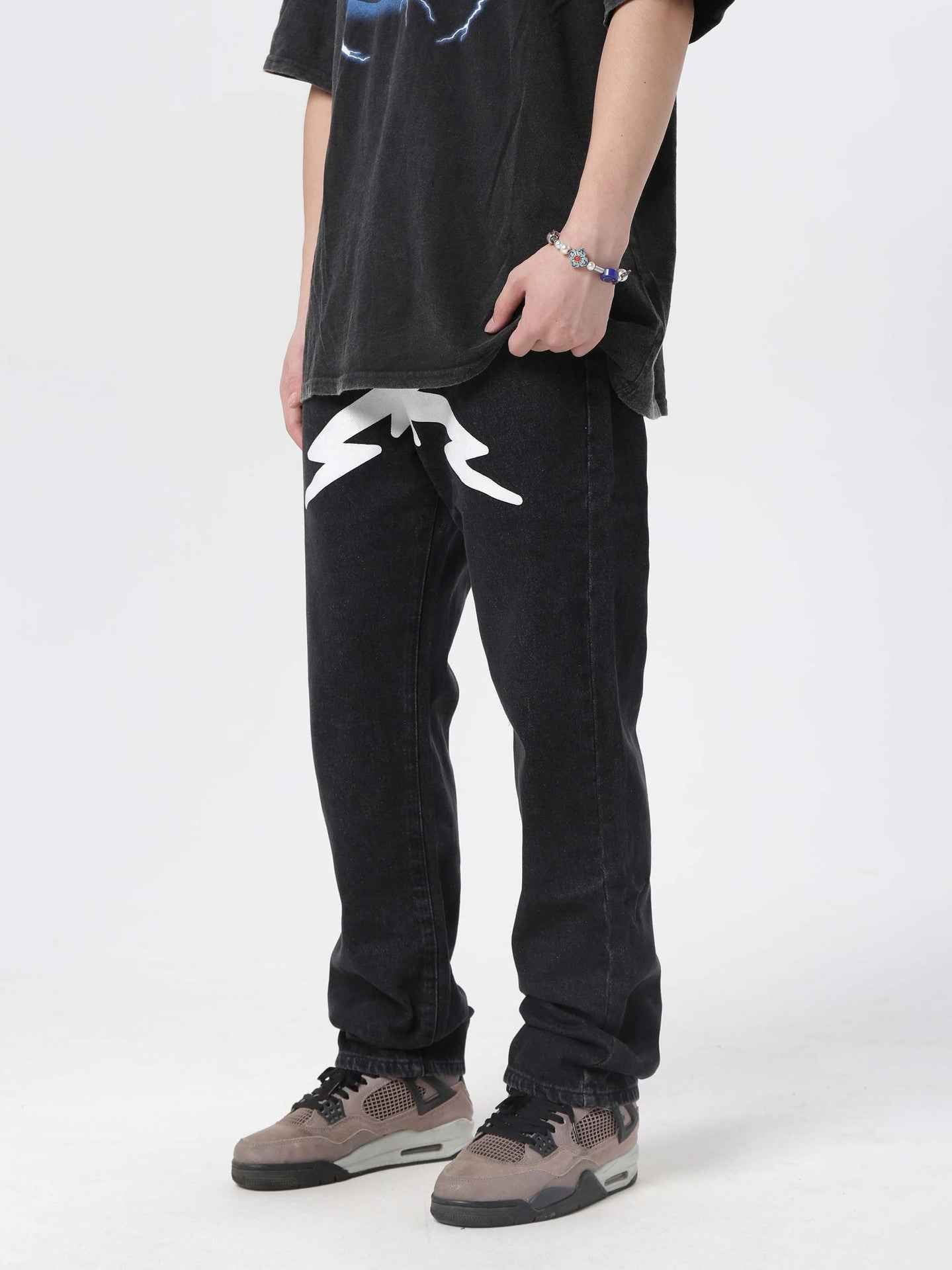 American High Street Pentagram Printed Jeans for Men - Fashion Brand Street Loose Wide Leg Casual Trousers-Casual Fashion - The Artisan's Wardrobe