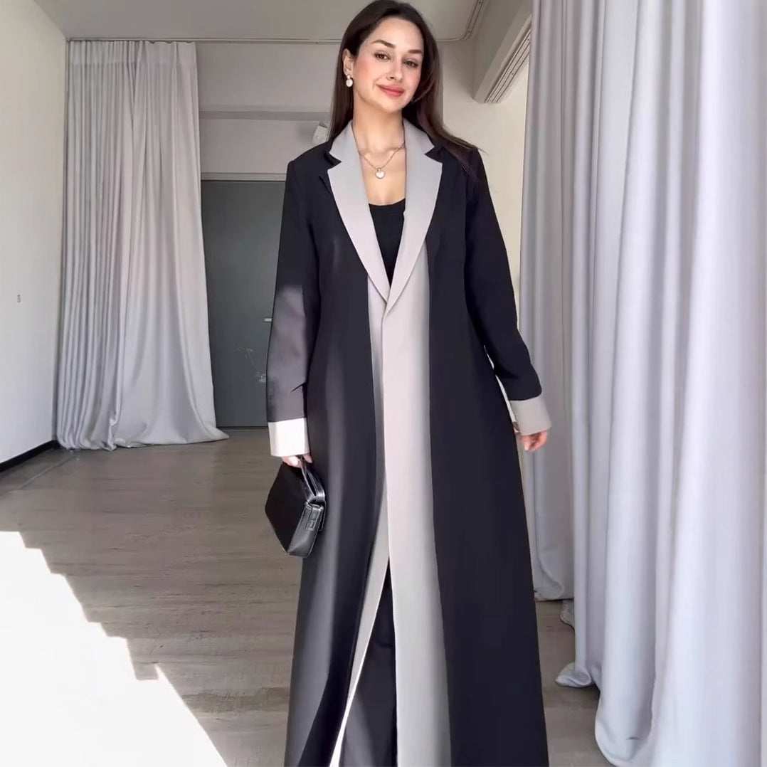 Long Length Women's Trench Coat with Suit Collar and Patchwork Contrasting Colors for Temperament and Commuting-Casual Fashion - The Artisan's Wardrobe