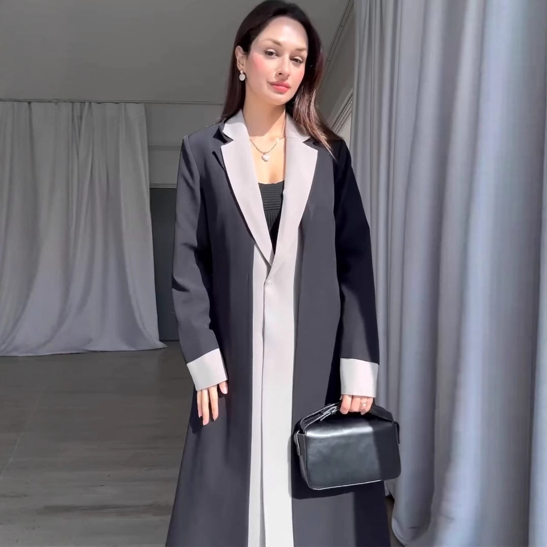 Long Length Women's Trench Coat with Suit Collar and Patchwork Contrasting Colors for Temperament and Commuting-Casual Fashion - The Artisan's Wardrobe