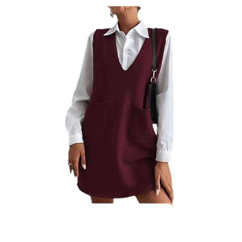 Knitted Versatile Dress - Medium Long Double Sided Vest Skirt for Autumn/Winter in Solid Colors-Casual Fashion - The Artisan's Wardrobe