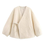 European and American Autumn V-Neck Long Sleeved Fur Coat for Women-Casual Fashion - The Artisan's Wardrobe