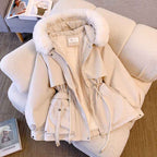 Thin Down Cotton Fur Jacket with Fashionable Thick Fur Integration-Casual Fashion - The Artisan's Wardrobe