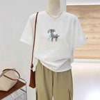 Style Dog Print Embroidery T-Shirt for Women - Pure Cotton Casual Slim Fit Top-Casual Fashion - The Artisan's Wardrobe