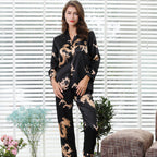 Silk Couple Sleepwear Long Sleeved Set with Dragon and Phoenix Print for Men and Women-Casual Fashion - The Artisan's Wardrobe
