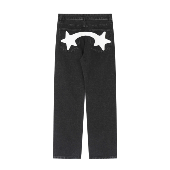 American High Street Pentagram Printed Jeans for Men - Fashion Brand Street Loose Wide Leg Casual Trousers-Casual Fashion - The Artisan's Wardrobe