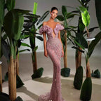 European and American Style Pink Mesh Evening Dress - Sexy and Charming-Casual Fashion - The Artisan's Wardrobe