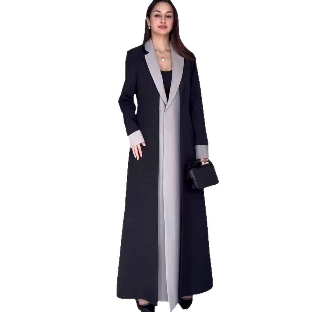 Long Length Women's Trench Coat with Suit Collar and Patchwork Contrasting Colors for Temperament and Commuting-Casual Fashion - The Artisan's Wardrobe