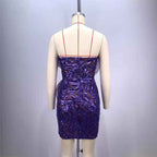Fashionable Backless Purple Mini Dress with One Shoulder Design and Sequin Mesh Accents-Casual Fashion - The Artisan's Wardrobe