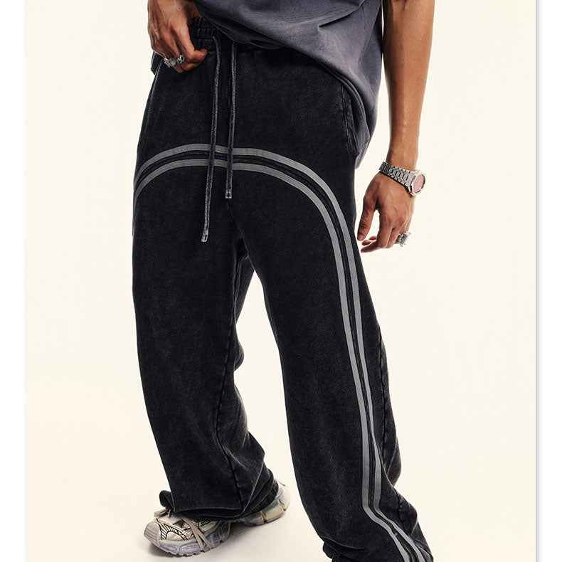 Men's Wide Leg Pants - Youth Street Trend Sports Feng Shui Wash Wax Dyed Woven Zipper Pants Vibe-Casual Fashion - The Artisan's Wardrobe