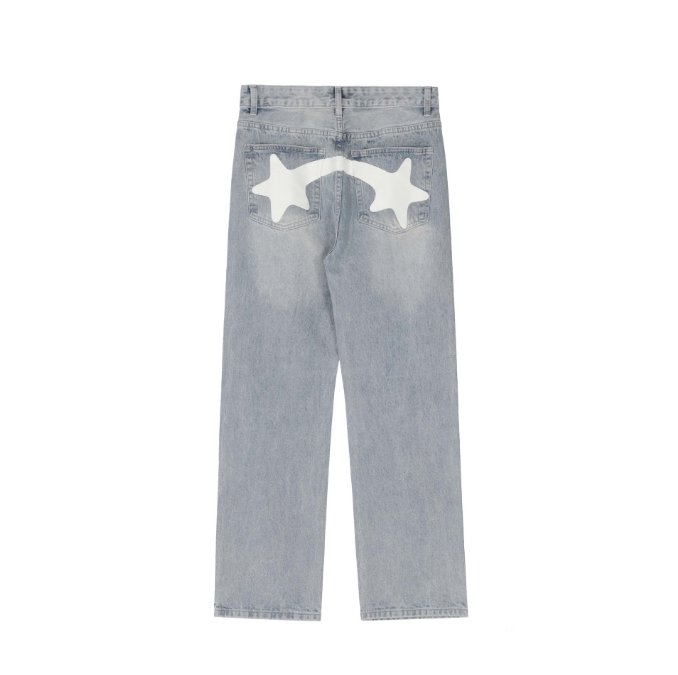 American High Street Pentagram Printed Jeans for Men - Fashion Brand Street Loose Wide Leg Casual Trousers-Casual Fashion - The Artisan's Wardrobe