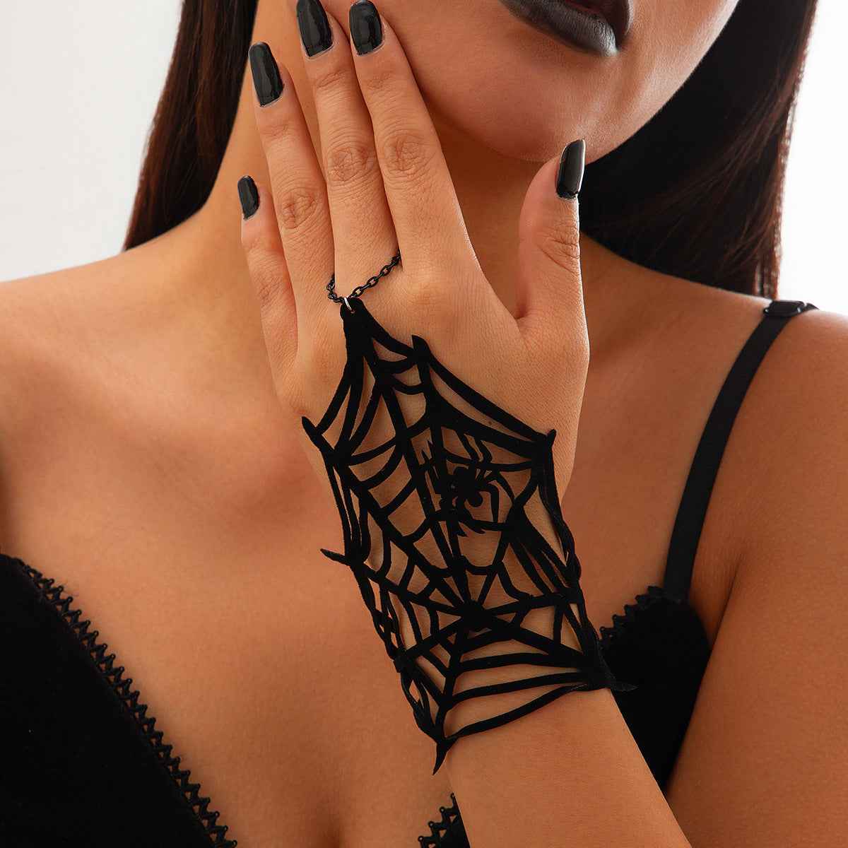 Halloween Punk Bracelet with Finger Mesh Tassel and Alloy Rose Lace Floral Handmade for Women-Casual Fashion - The Artisan's Wardrobe