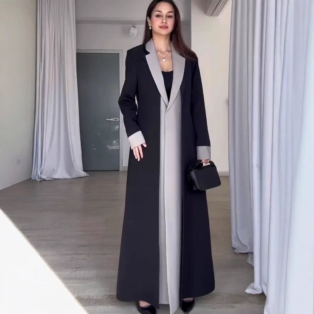 Long Length Women's Trench Coat with Suit Collar and Patchwork Contrasting Colors for Temperament and Commuting-Casual Fashion - The Artisan's Wardrobe