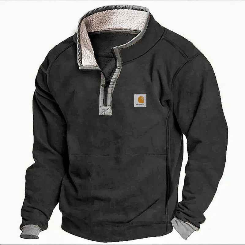 Men's Casual Hoodie with Stand Collar, Zipper Closure, and Fleece Lining for Autumn and Winter-Casual Fashion - The Artisan's Wardrobe