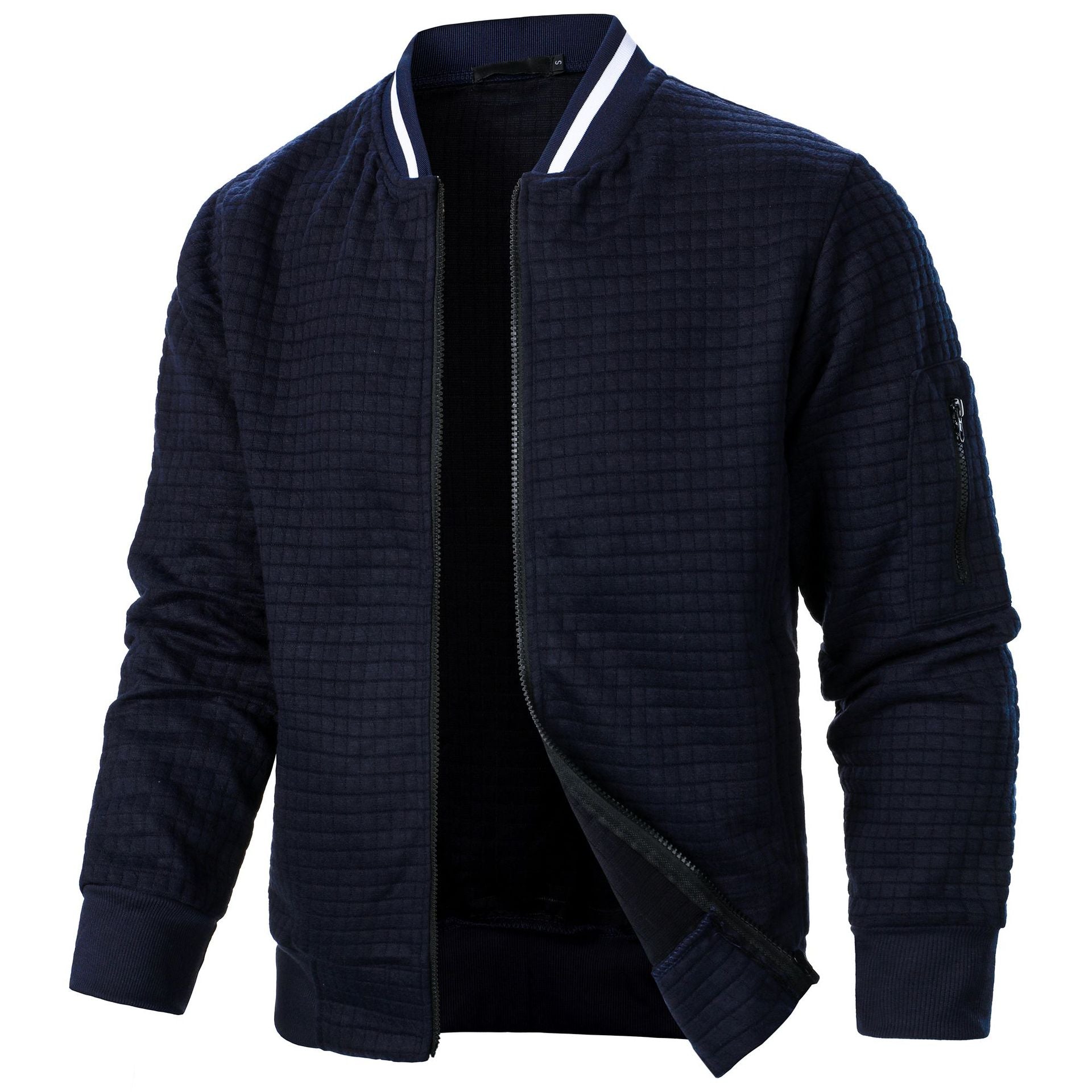Men's Plaid Sweatshirt Jacket with Zipper and Stand-Up Collar - Casual Cardigan Style-Casual Fashion - The Artisan's Wardrobe