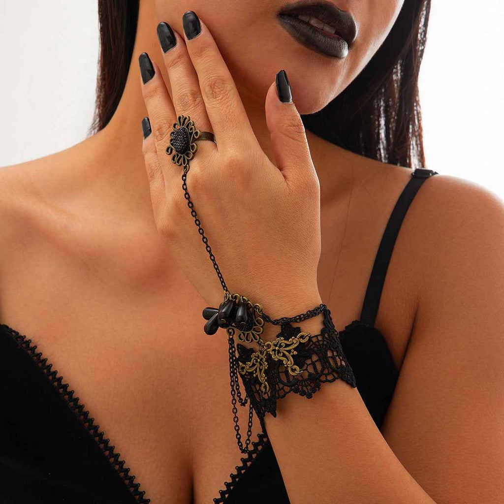 Halloween Punk Bracelet with Finger Mesh Tassel and Alloy Rose Lace Floral Handmade for Women-Casual Fashion - The Artisan's Wardrobe