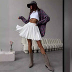 Splicing Black Fungus Pleated Mini Skirt - European and American Street Trend-Casual Fashion - The Artisan's Wardrobe