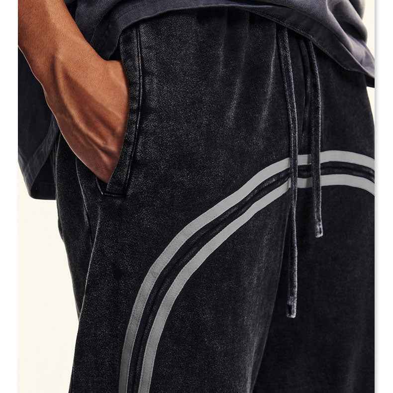 Men's Wide Leg Pants - Youth Street Trend Sports Feng Shui Wash Wax Dyed Woven Zipper Pants Vibe-Casual Fashion - The Artisan's Wardrobe