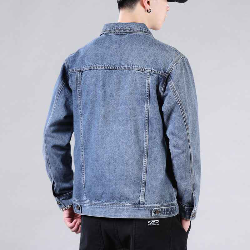 New Men's Casual Denim Jacket - Korean Version Solid Color for Couples, Plus Size, Lapel Design-Casual Fashion - The Artisan's Wardrobe