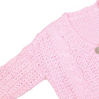 Women's Pink Knit Cardigan - Long Sleeved V-Neck Hollow Thick Loose Knit Jacket-Casual Fashion - The Artisan's Wardrobe