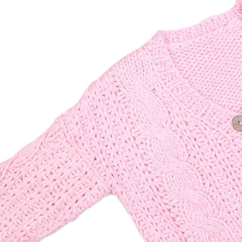 Women's Pink Knit Cardigan - Long Sleeved V-Neck Hollow Thick Loose Knit Jacket-Casual Fashion - The Artisan's Wardrobe