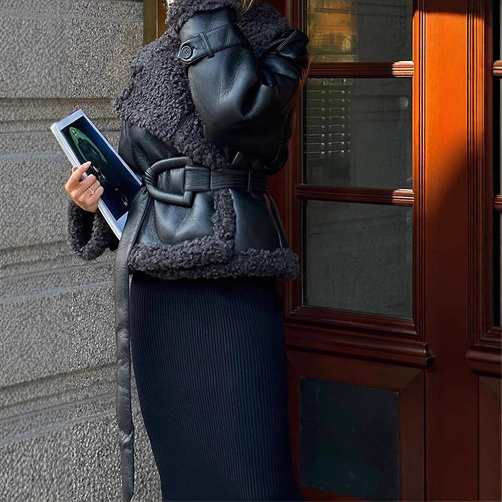 Autumn and Winter Women's Collar Fur Jacket - Stylish Short Waist Cinching Design-Casual Fashion - The Artisan's Wardrobe