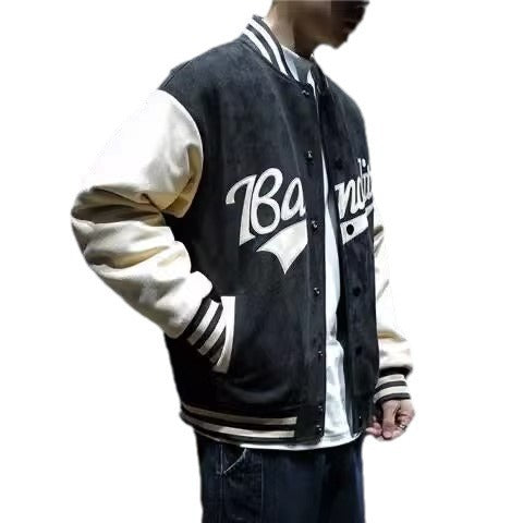 Deer Skin Baseball Jacket for Men – Trendy Japanese Loose Retro Style Spring & Autumn Windproof Sports Wear-Casual Fashion - The Artisan's Wardrobe