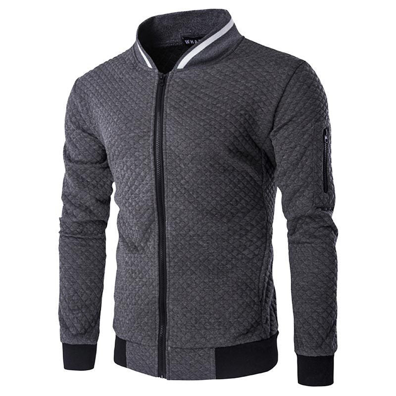 Men's Plaid Collar Sweatshirt Jacket - Zipper Stand Up Collar Cardigan in Solid Colors-Casual Fashion - The Artisan's Wardrobe