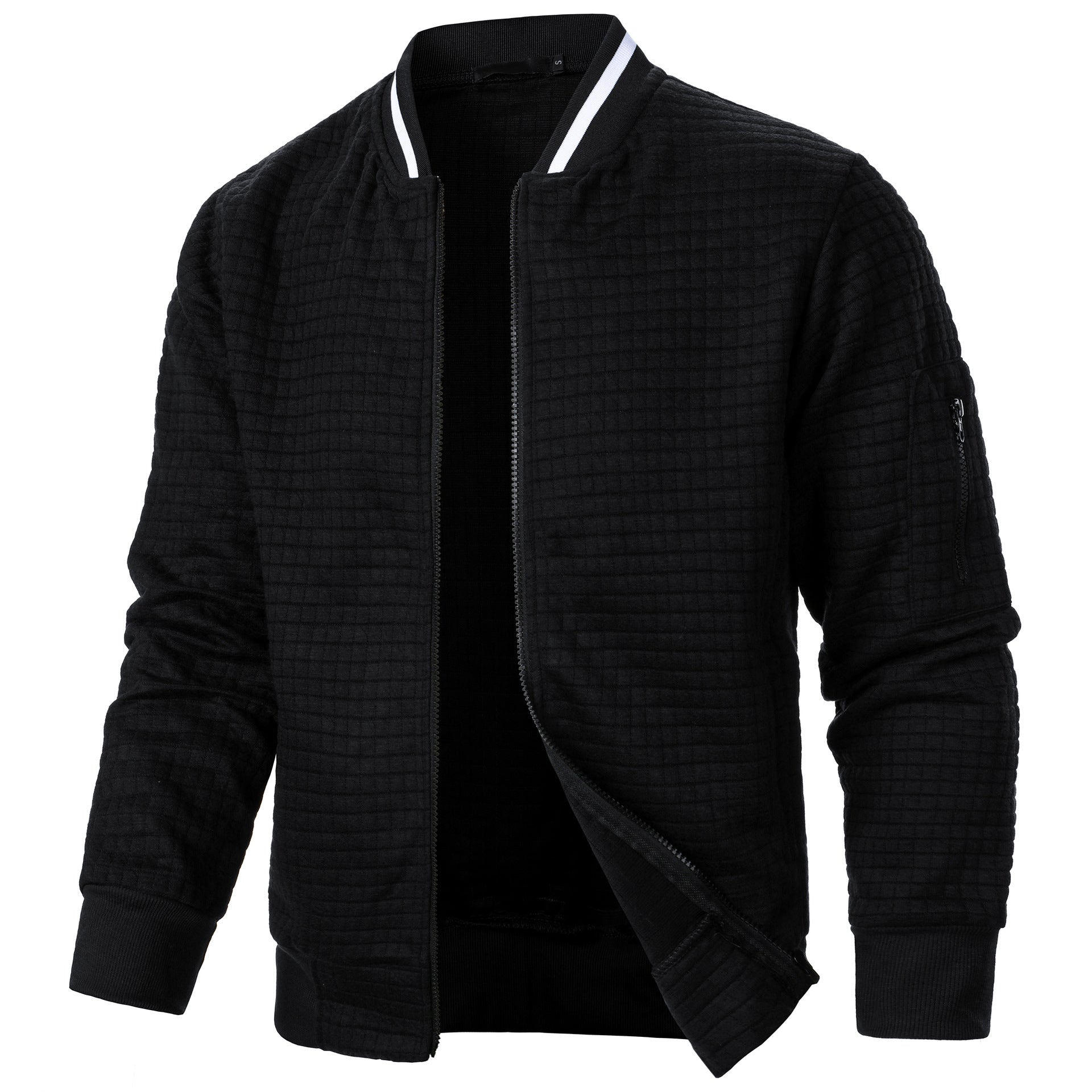 Men's Plaid Sweatshirt Jacket with Zipper and Stand-Up Collar - Casual Cardigan Style-Casual Fashion - The Artisan's Wardrobe