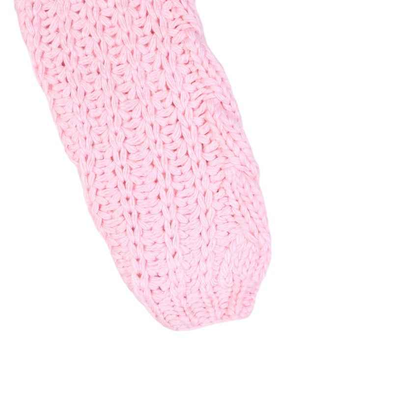 Women's Pink Knit Cardigan - Long Sleeved V-Neck Hollow Thick Loose Knit Jacket-Casual Fashion - The Artisan's Wardrobe