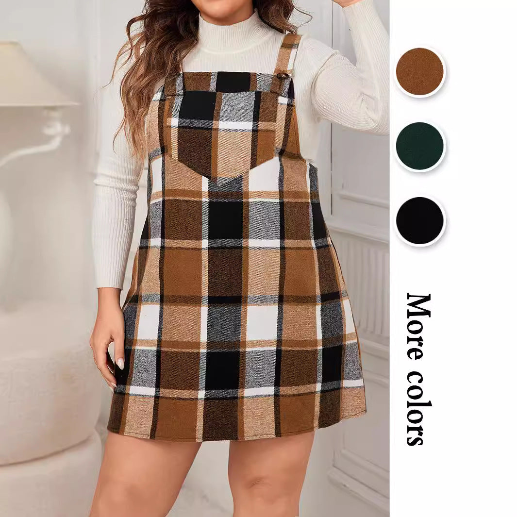 Oversized Fall Dresses Women V Neck Plaid Sleeveless