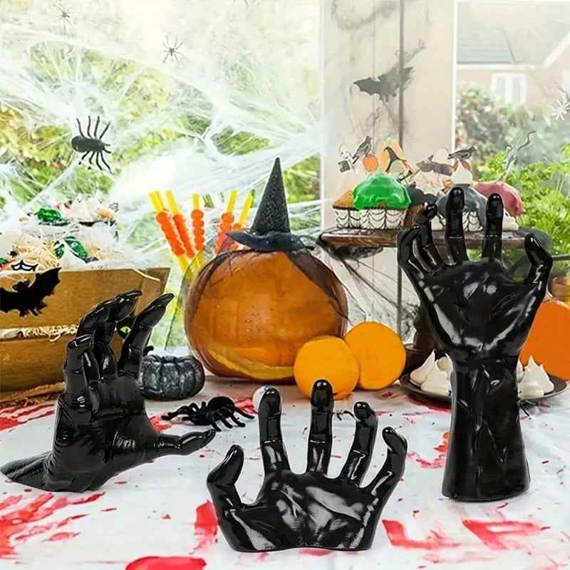 Gothic Halloween Wall Decor: 12-Pack Bat Sticker Wall Hangings with Spooky Hands & Lit Candles-Casual Fashion - The Artisan's Wardrobe