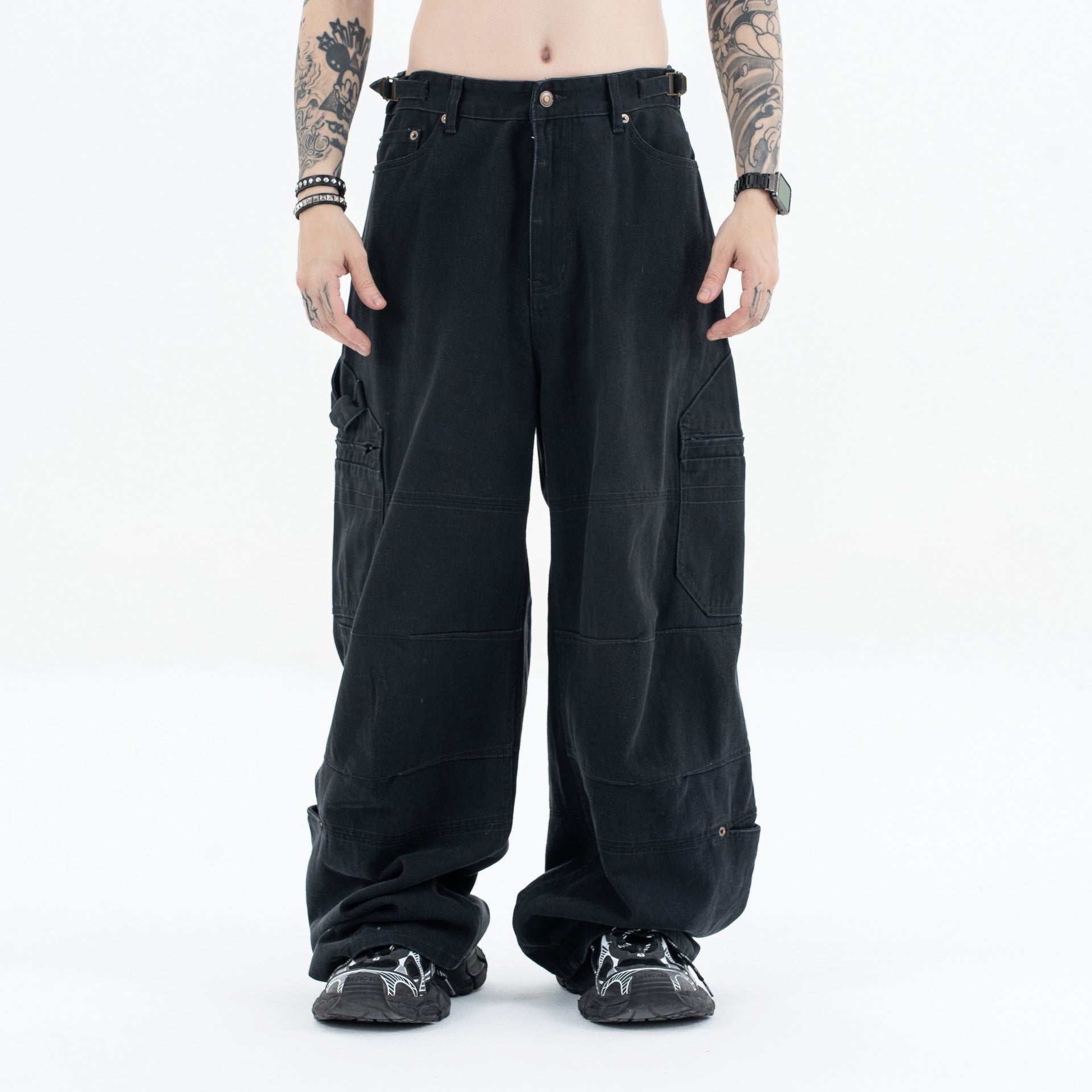 Men's Wide Leg Work Jeans - Loose Fit, Washed Multi-Pocket Casual Design-Casual Fashion - The Artisan's Wardrobe