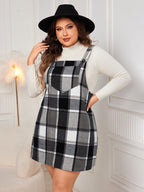 Oversized Fall Dresses Women V Neck Plaid Sleeveless Mini Pinafore Overall with Pockets for Casual and Bridesmaid Wear-Casual Fashion - The Artisan's Wardrobe