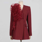 Women's Long Sleeved Suit with Elegant Mesh Flower-Casual Fashion - The Artisan's Wardrobe