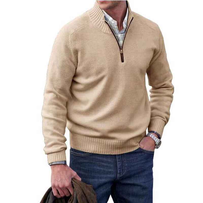 Men's Warm Wool Sweater with Zipper Stand-up Collar-Casual Fashion - The Artisan's Wardrobe